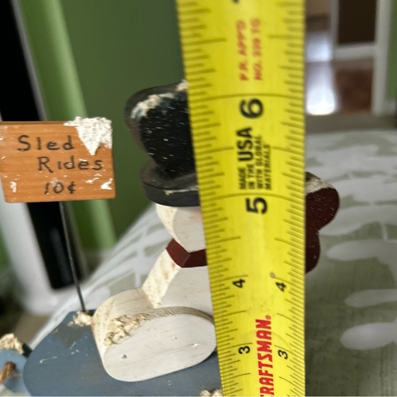 Vintage Farmhouse Cottagecore Winter Snowman Sled Ride Cute Festive Accent Art - Picture 5 of 7